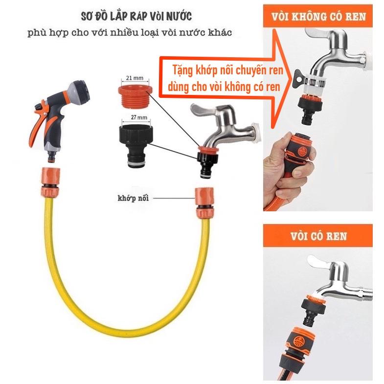 Vòi tưới cây đa năng Raco. Từ 3 - 20 mét. Ống nước kết cấu 3 lớp chống gập, chống xoắn, vòi 8 kiểu phu