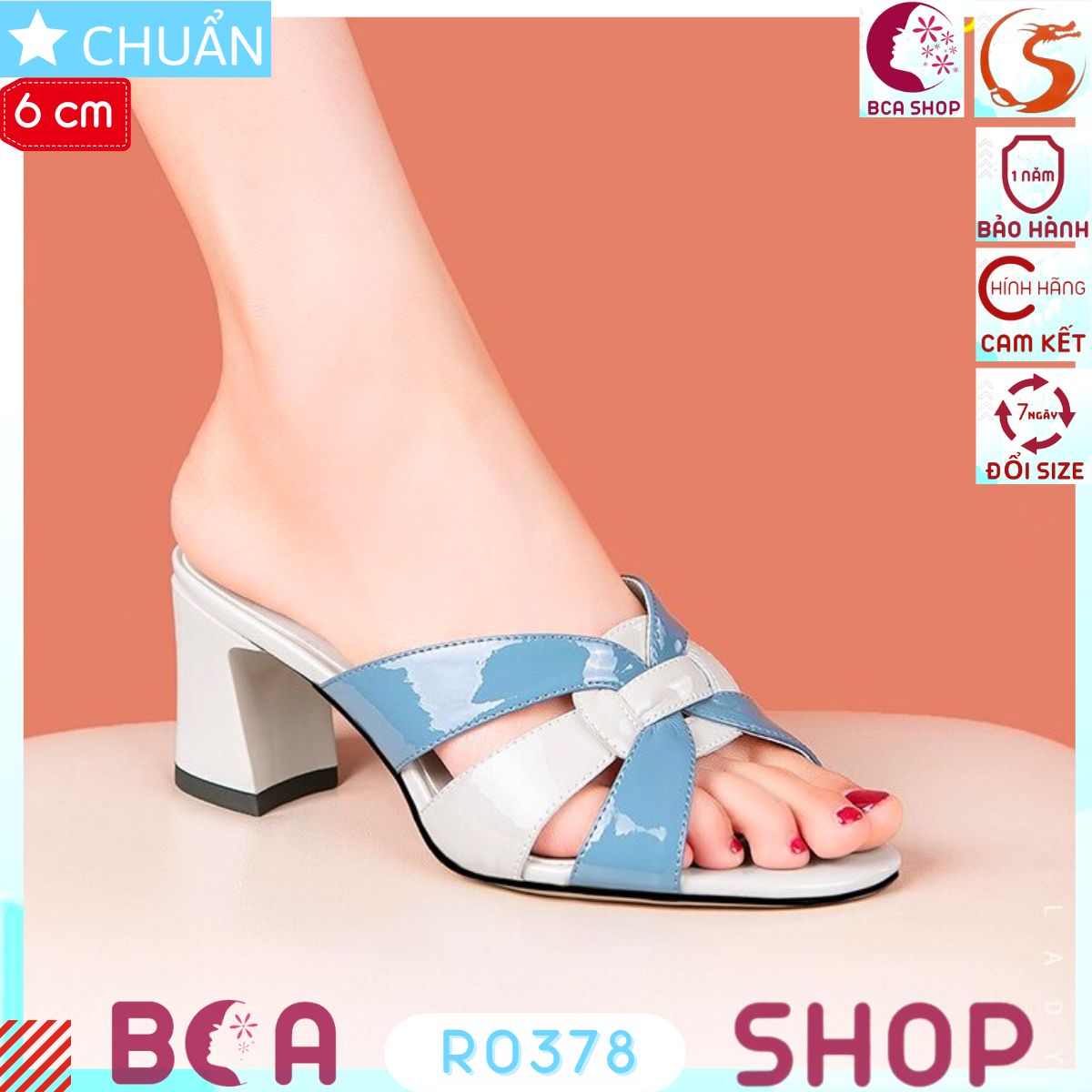 Dép sục nữ 6p RO378 ROSATA tại BCASHOP hở mũi, quai ngang phối 2 màu xanh thiên thanh với màu kem nhìn rất thời thượng