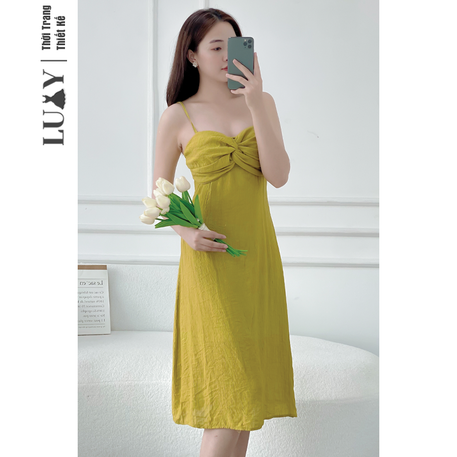 Đầm 2 dây LUXY V30267 xoắn ngực, dáng ôm eo phong cách sang chảnh