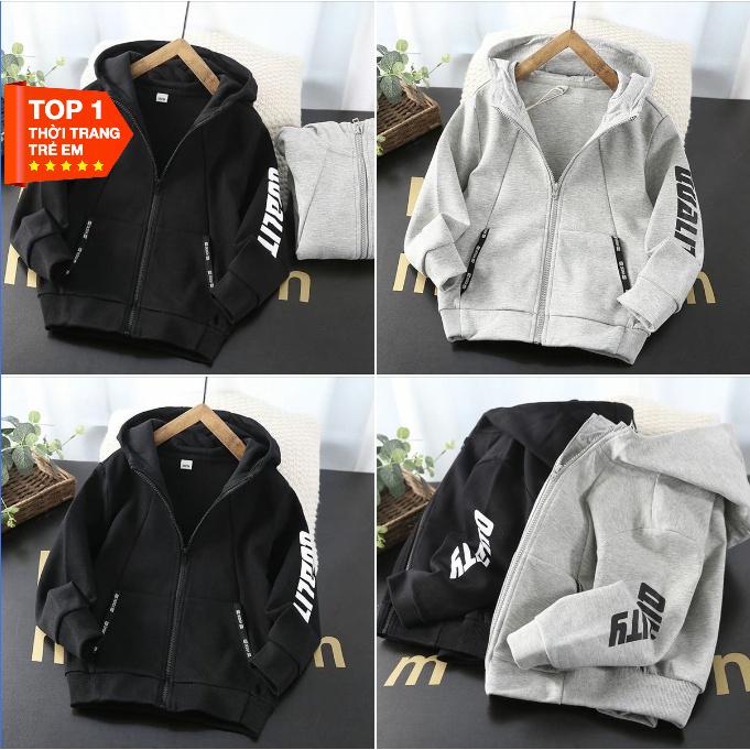 Áo khoác bé trai gái áo nỉ hoodie cho trẻ em từ 6-65KG size đại khóa zip QUALITY