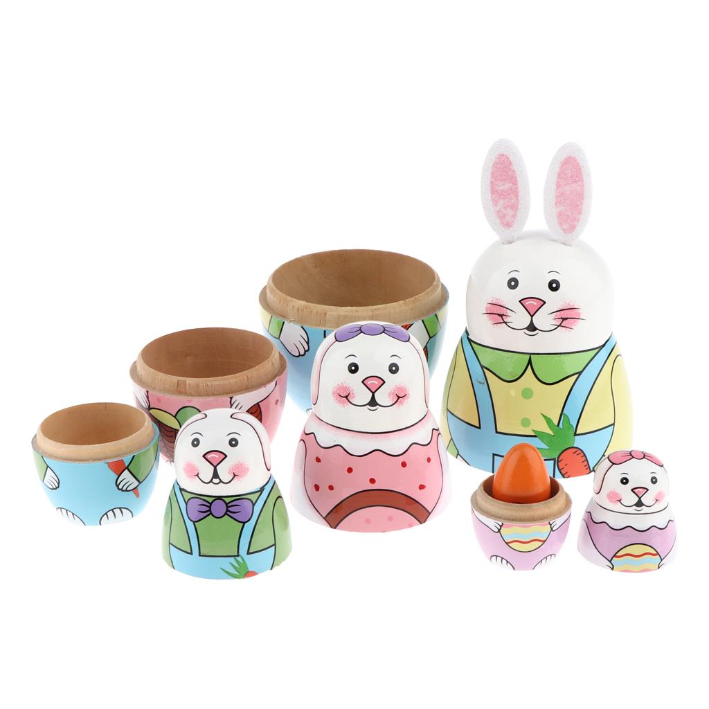 5pcs Cute Russian Wooden Hand Painted Nesting Dolls Kids Toys Gifts-Rabbit