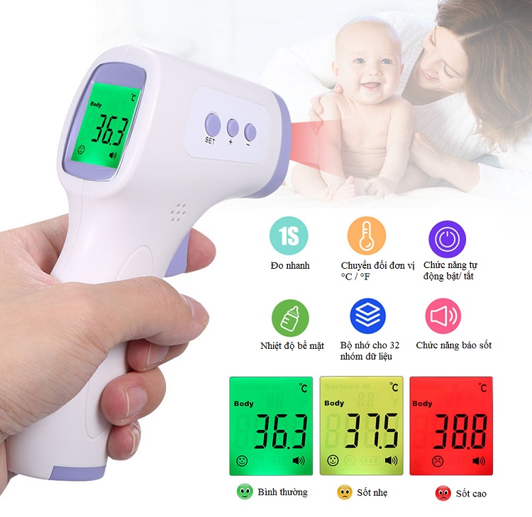 Nhiệt Kế Cho Bé Đo Trán, Đo Nhiệt Độ Sữa Cho Bé Ăn Từ 35°C - 42°C ( 3 MỨC CẢNH BÁO NHIỆT ĐỘ KHẨN CẤP ) - Tặng 01 nhiệt kế siêu mini