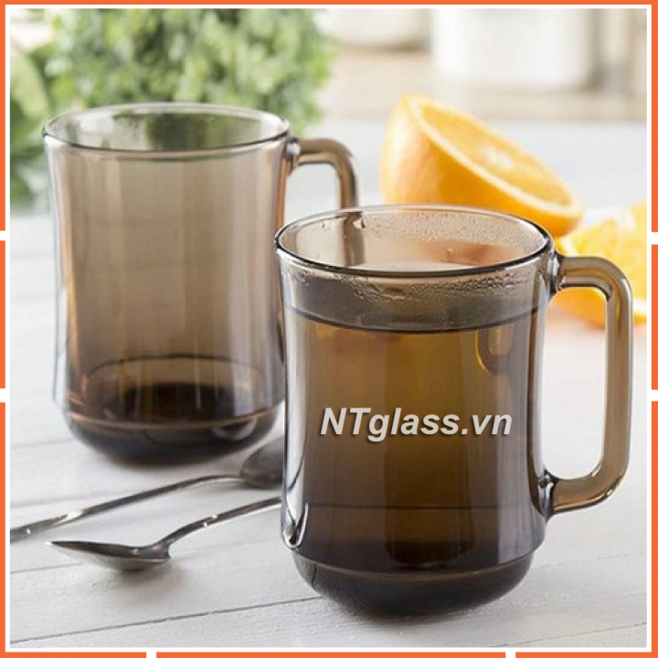Ly Thủy tinh cường lực có quai cầm Nâu khói Creole 310ml- D4018C