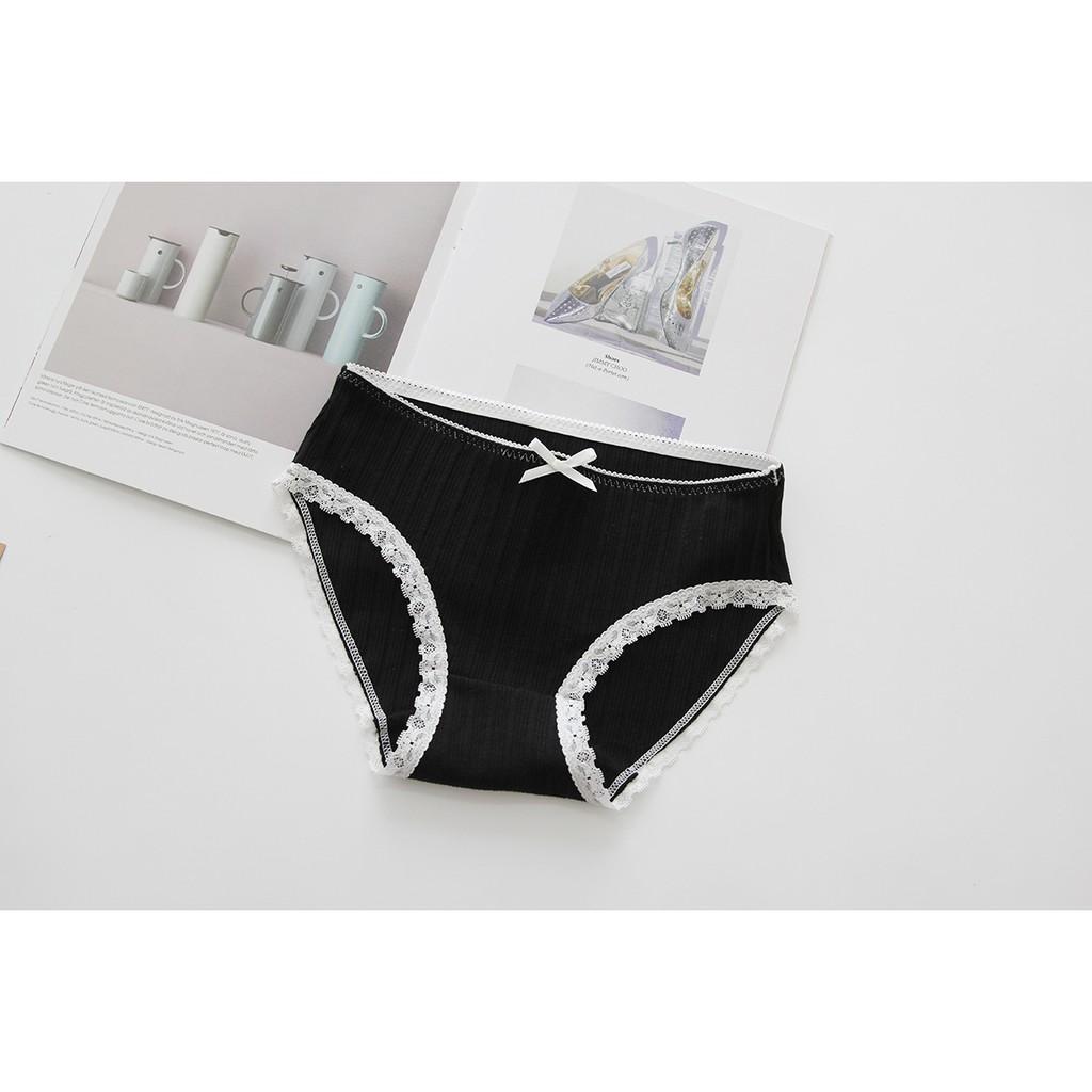 Quần lót nữ viền ren chất cotton len sợi tăm