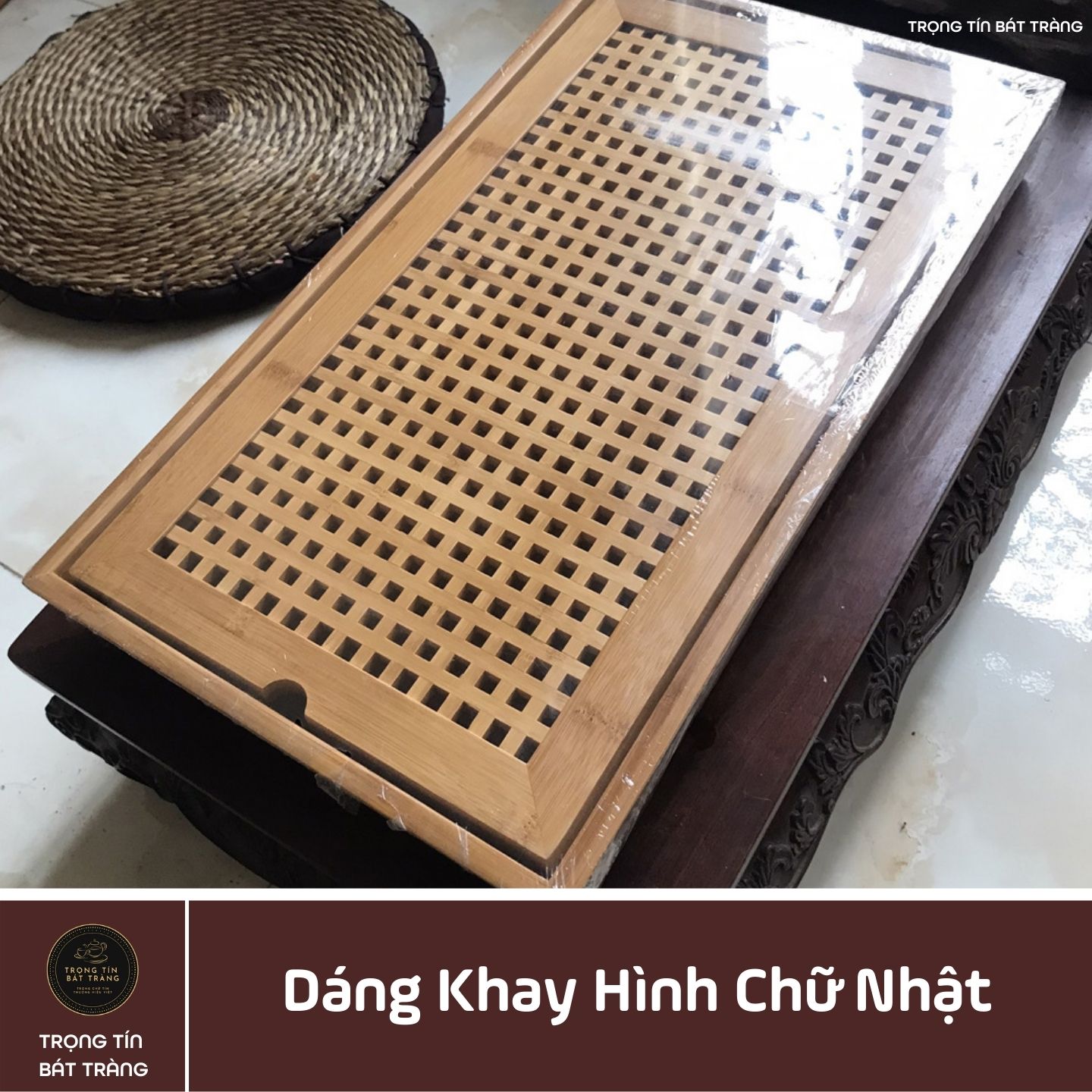 KT 05 Khay Trà Tre Cao Cấp Chữ Nhật Kích Thước 50*29*6