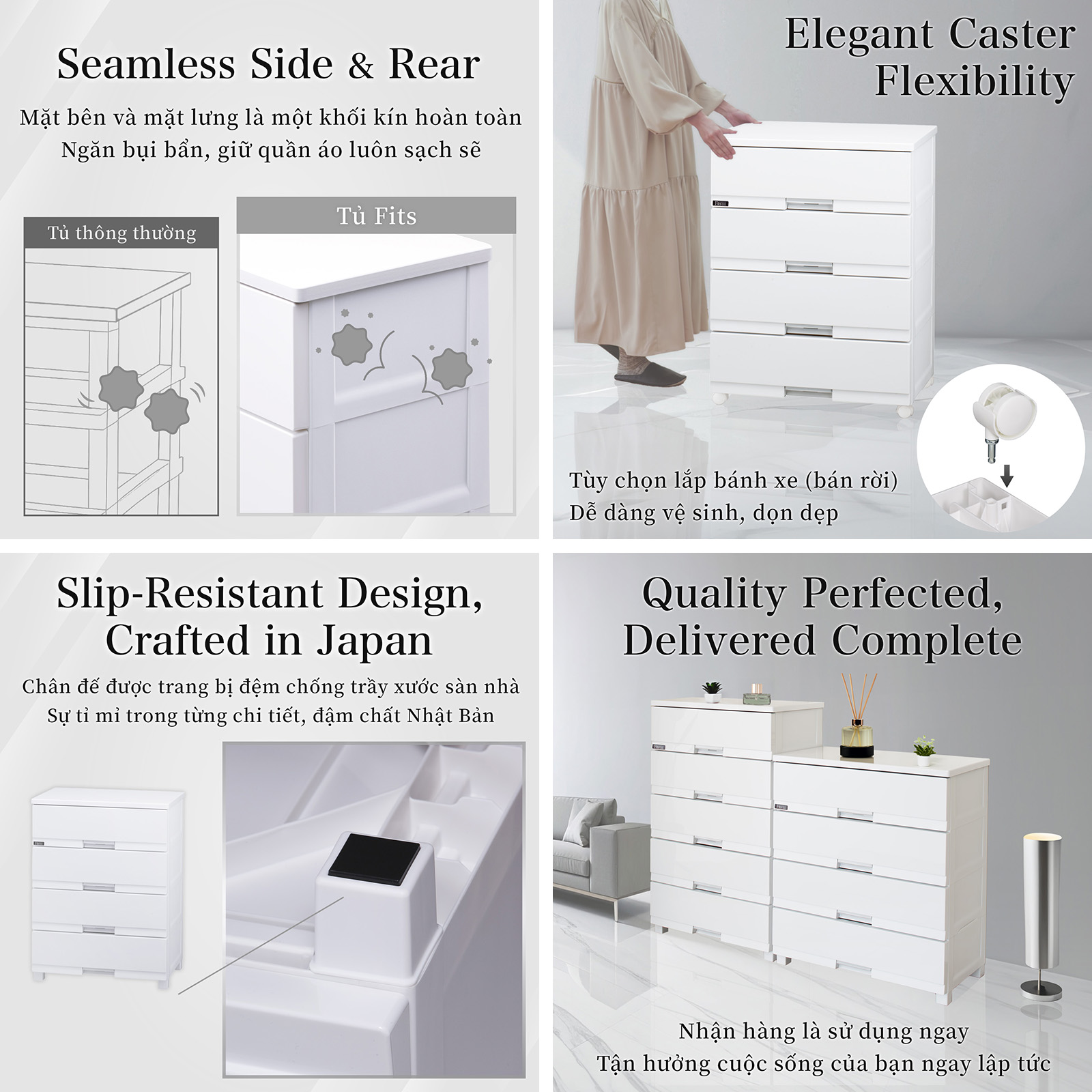 TENMA Tủ Quần Áo Fits Plus Premium JAPAN QUALITY 4~5 Tầng, Lắp Được Bánh Xe, Chống Bám Bụi