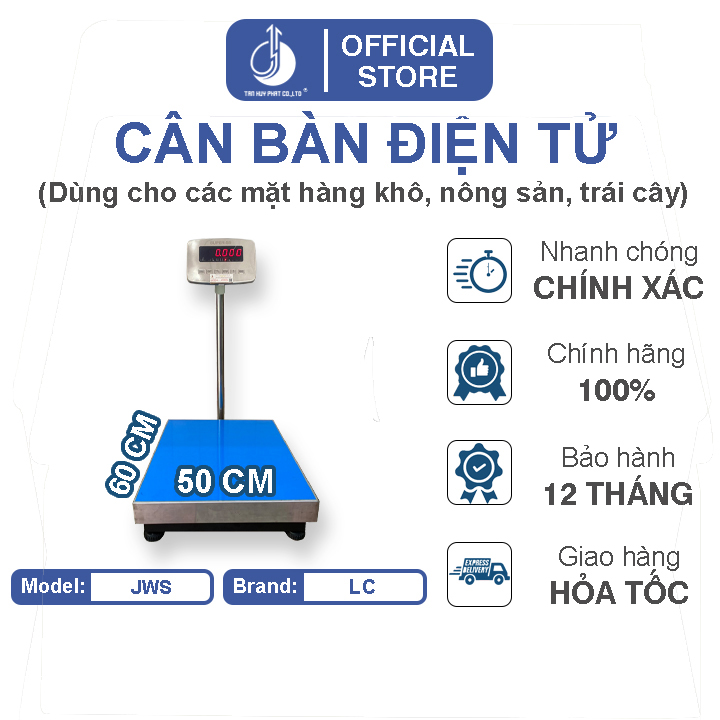 Cân Bàn Điện Tử JWS - Mặt Bàn Cân 500x600MM - Đầu Chỉ Thị Chống Nước