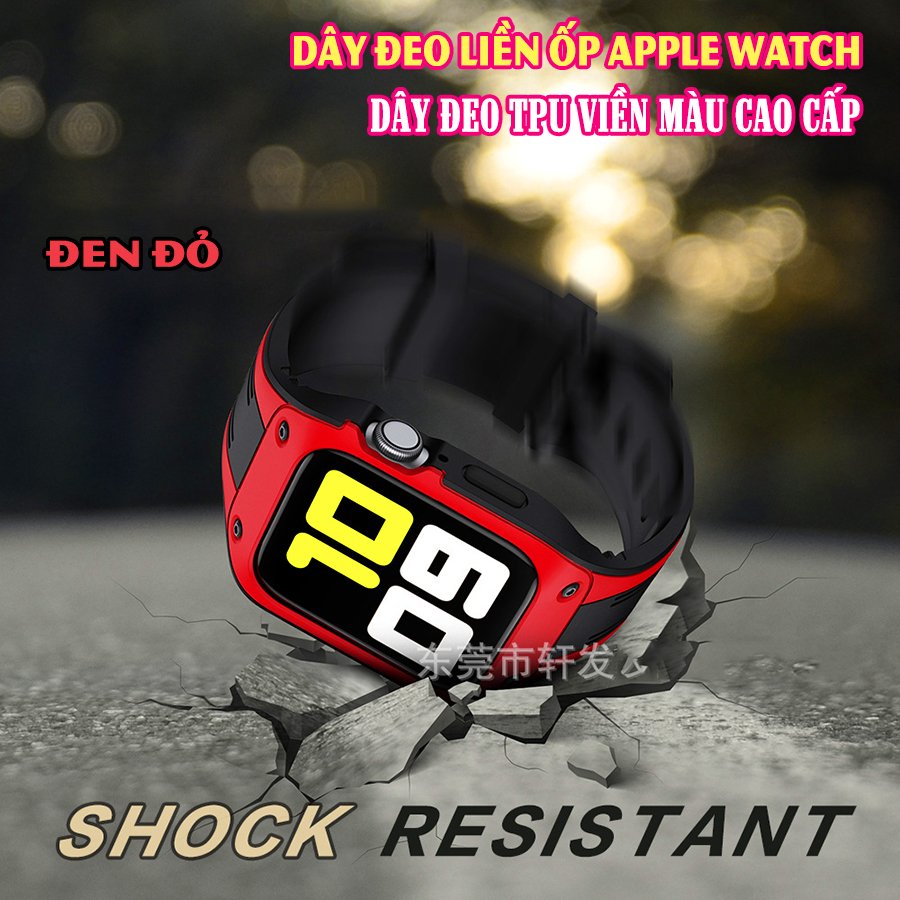 Dây Đeo liền ốp dành cho Apple Watch size 38/40/42/44mm TPU chống sốc viền màu_Đen Đỏ (tặng dán KCL theo size)