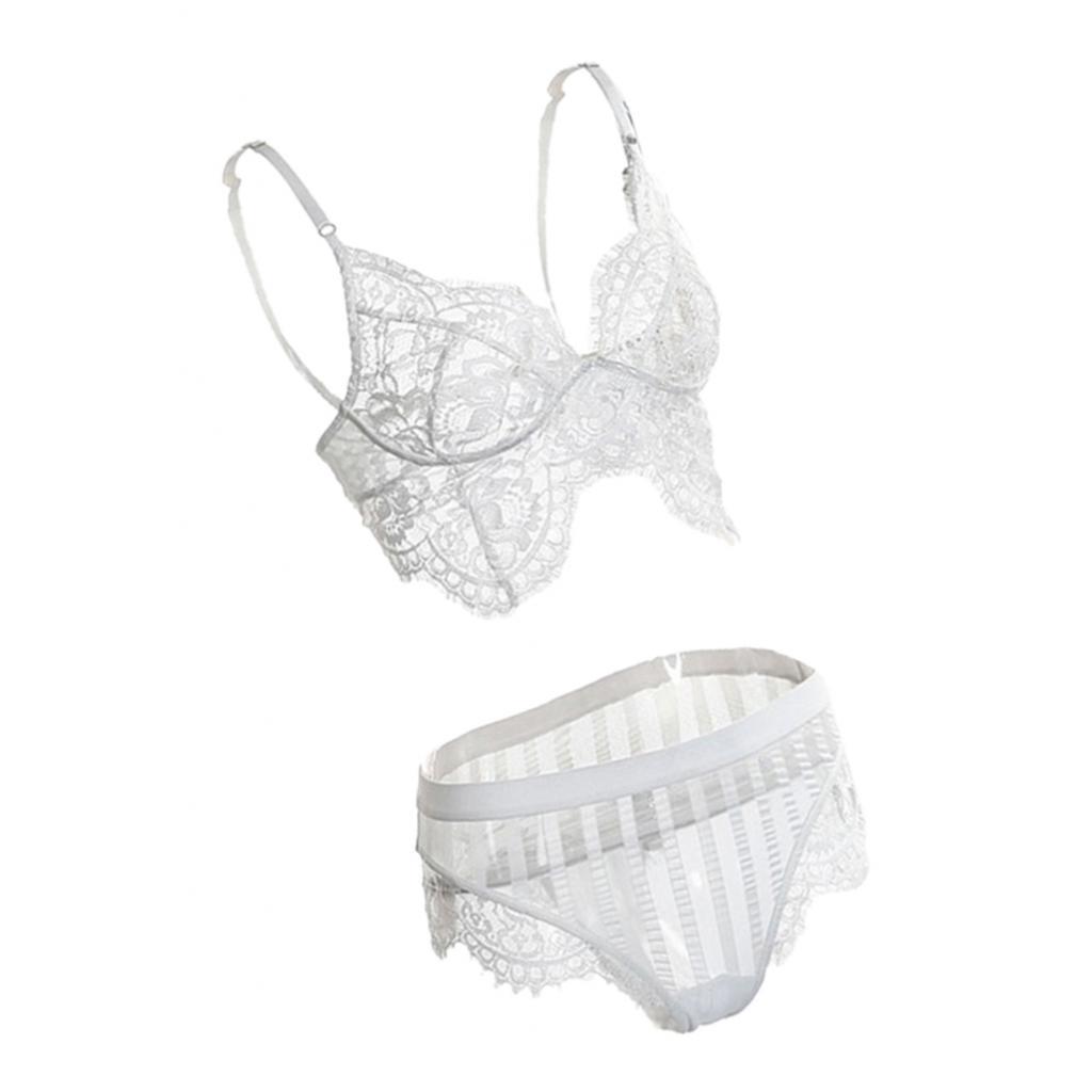 Women White Lace Bra Panty G-String Lingerie Sleepwear Bodysuits