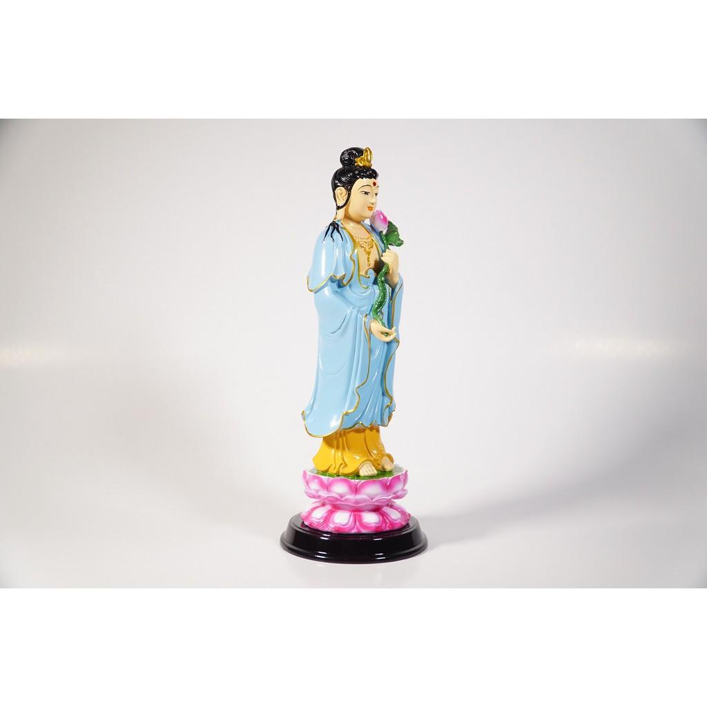 Tượng Phật Đại Thế Chí Bồ Tát vẽ màu áo xanh đứng - Cao 25cm