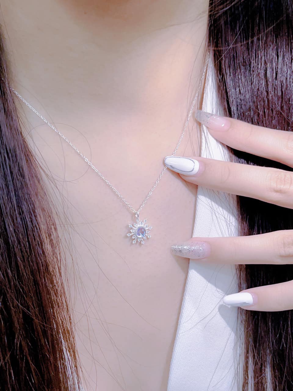 Dây chuyền nữ mặt đá Moon chất liệu bạc s925 MS012m