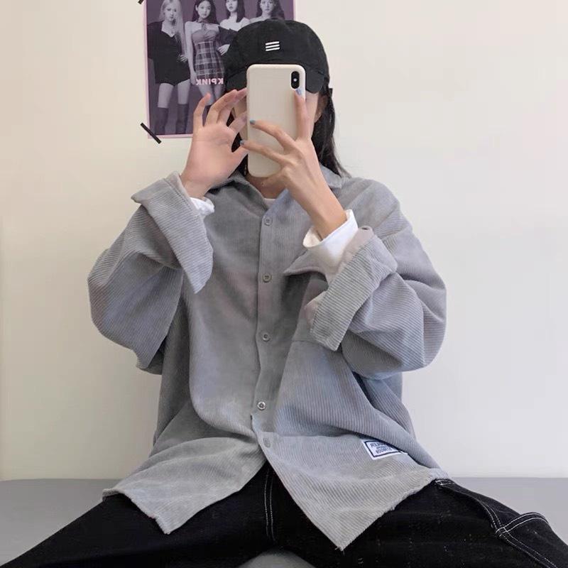 Áo Sơ Mi Nhung TĂM Unisex Form Rộng Ulzzang Hàn Quốc - Áo sơ mi nữ phong cách kiểu màu Vintage