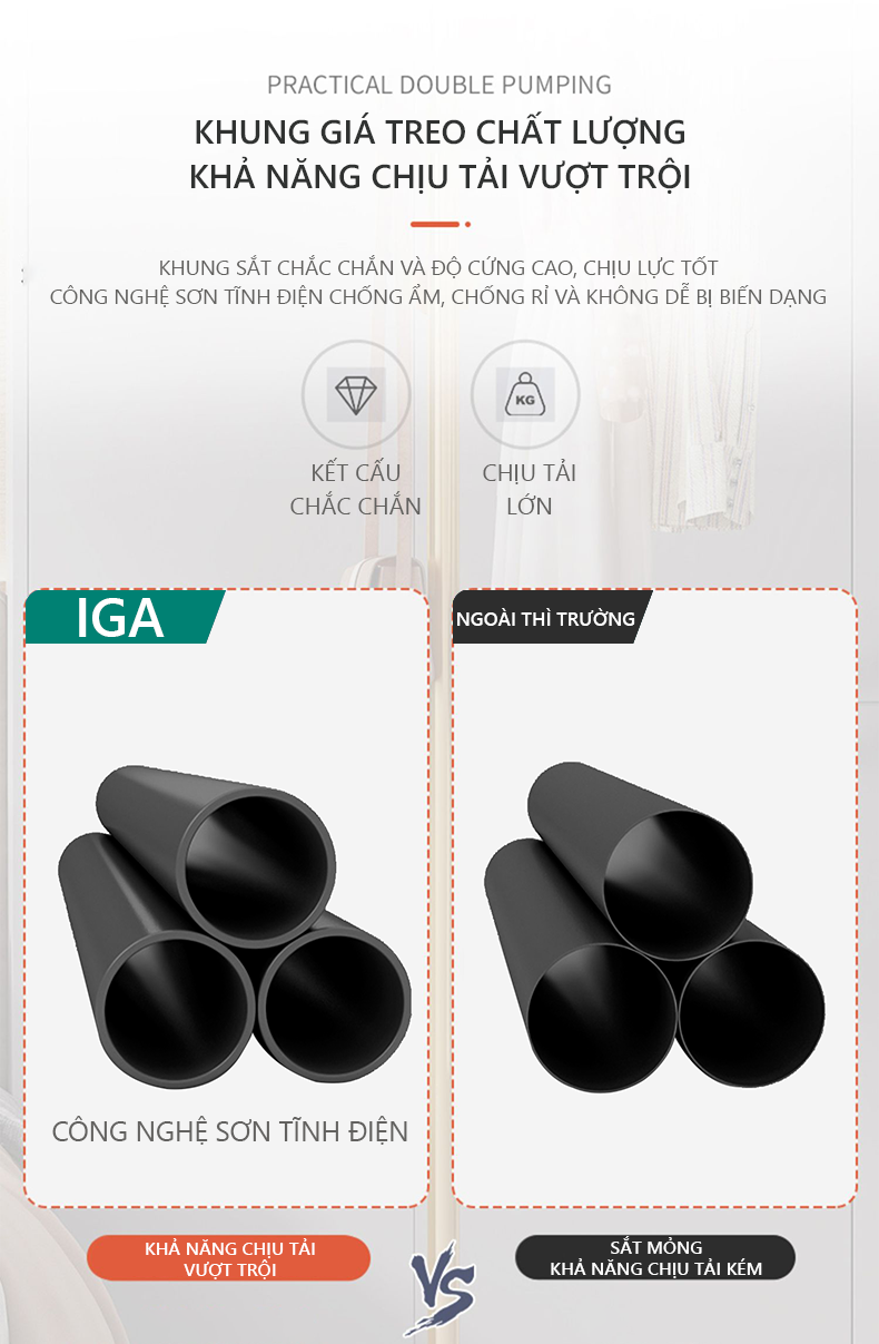 Giá treo quần áo IGA khung thép chống ghỉ phủ sơn tĩnh điện phong cách hiện đại - GM91