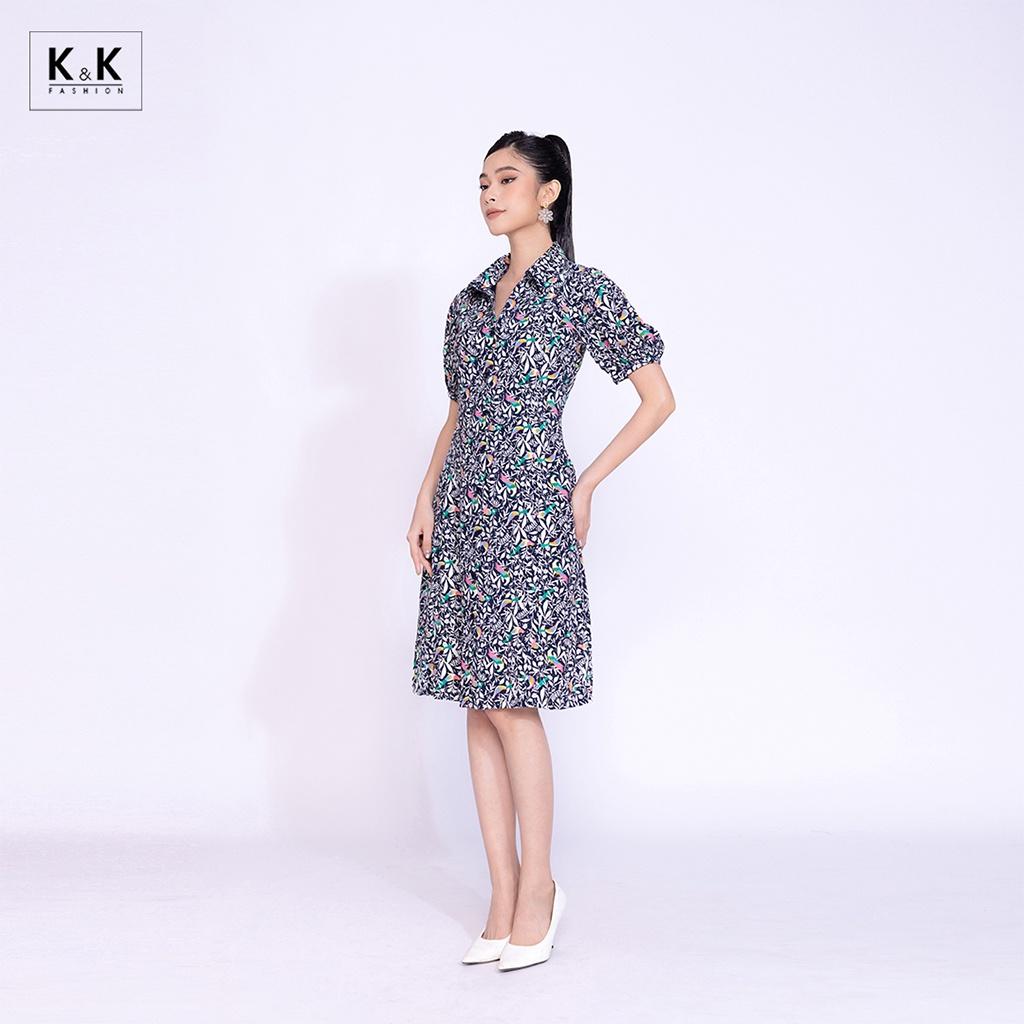 Đầm Sơ Mi Công Sở Họa Tiết Hoa K&amp;K Fashion KK115-27 Chất Liệu Lanh Thái