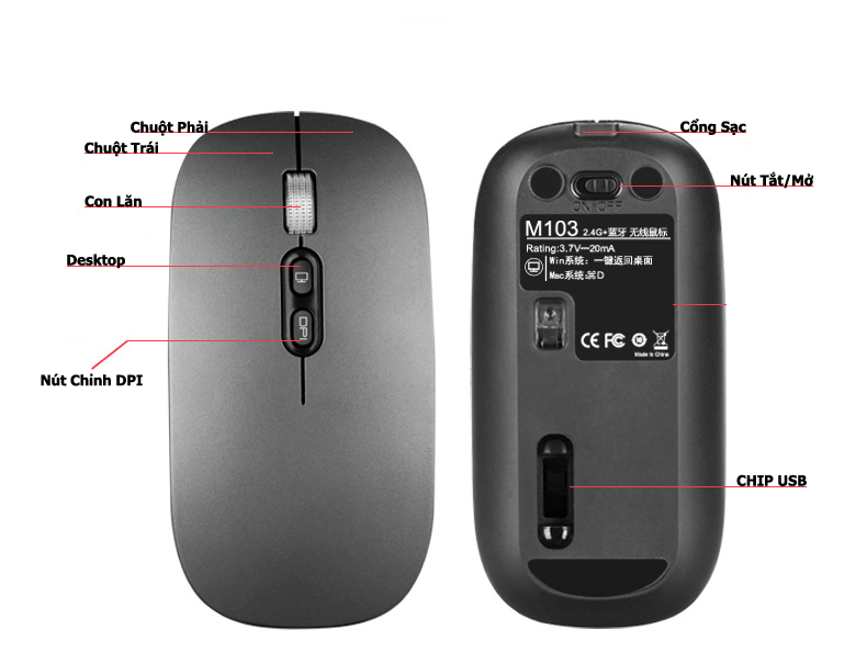 Chuột không dây Wireless M103 pin sạc siêu mỏng - phiên bản Silent không tiếng click
