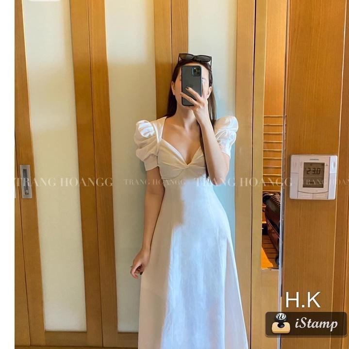 Váy Trắng Xoắn Ngực - December Fashion