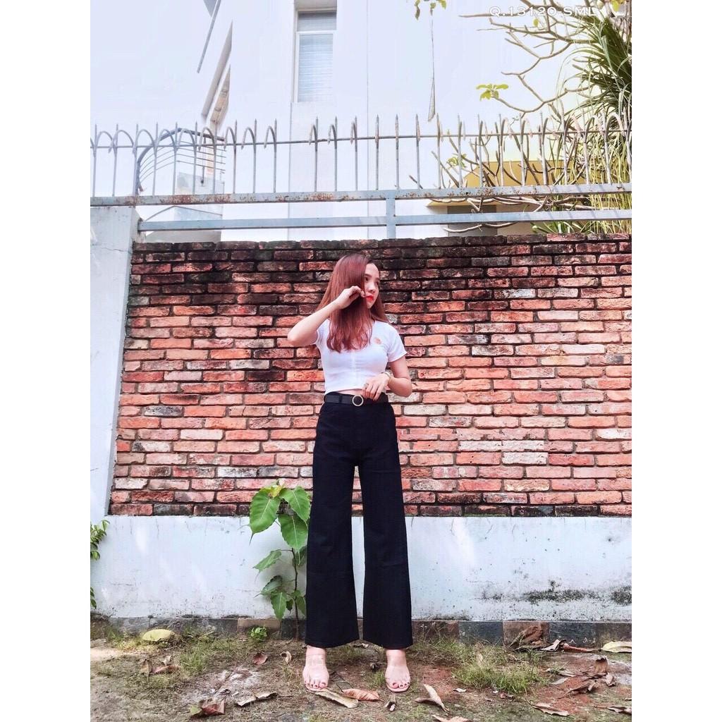 QUẦN JEAN DÀI ỐNG RỘNG LƯNG CAO TRƠN ĐEN BASIC - QUẦN BÒ NỮ CULOTTES SUÔNG N - T 40