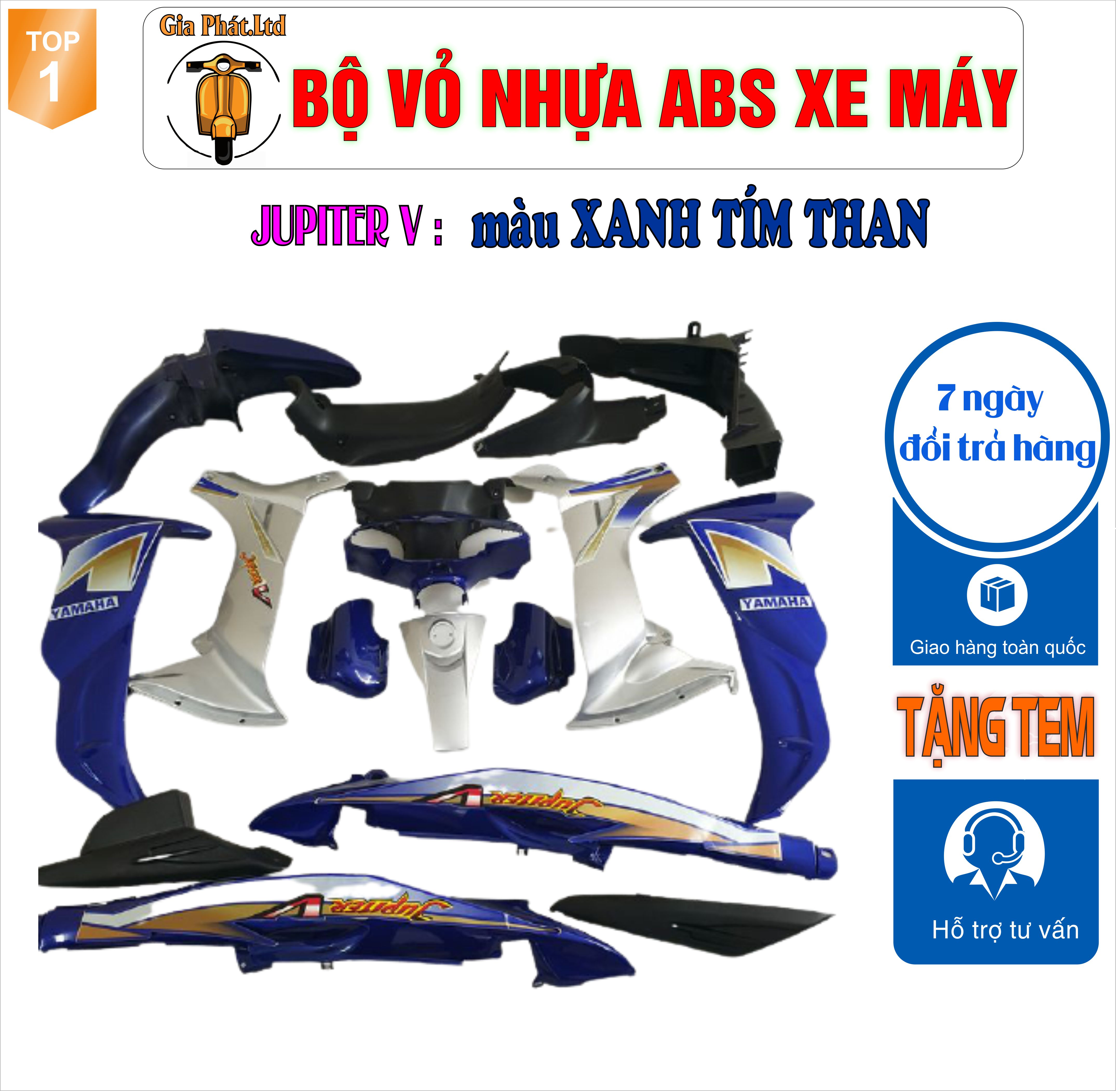 [TẶNG TEM 3 LỚP ] Bộ nhựa áo xe JUPITER V nhựa ABS cao cấp màu XANH TÍM THAN- TKB-668 (8281)