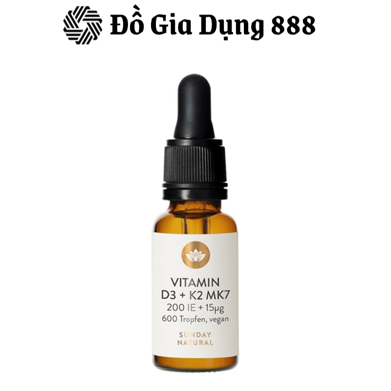 Vitamin D3 K2 Mk7 Sunday Natural, Dùng Cho Trẻ Sơ Sinh, Dung Tích 20ml, Nhập Đức