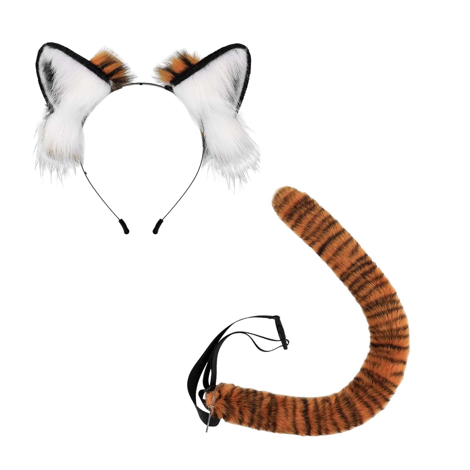 Tiger Ears and Tail Set, Ears Headband Costume Set for Holidays Stage Performance