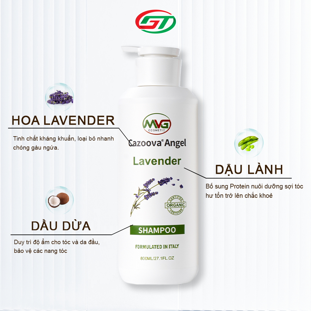 Combo dầu gội, dầu xả ngăn ngừa gàu Cazoova Lavender hương hoa oải hương quyến rũ 800ml