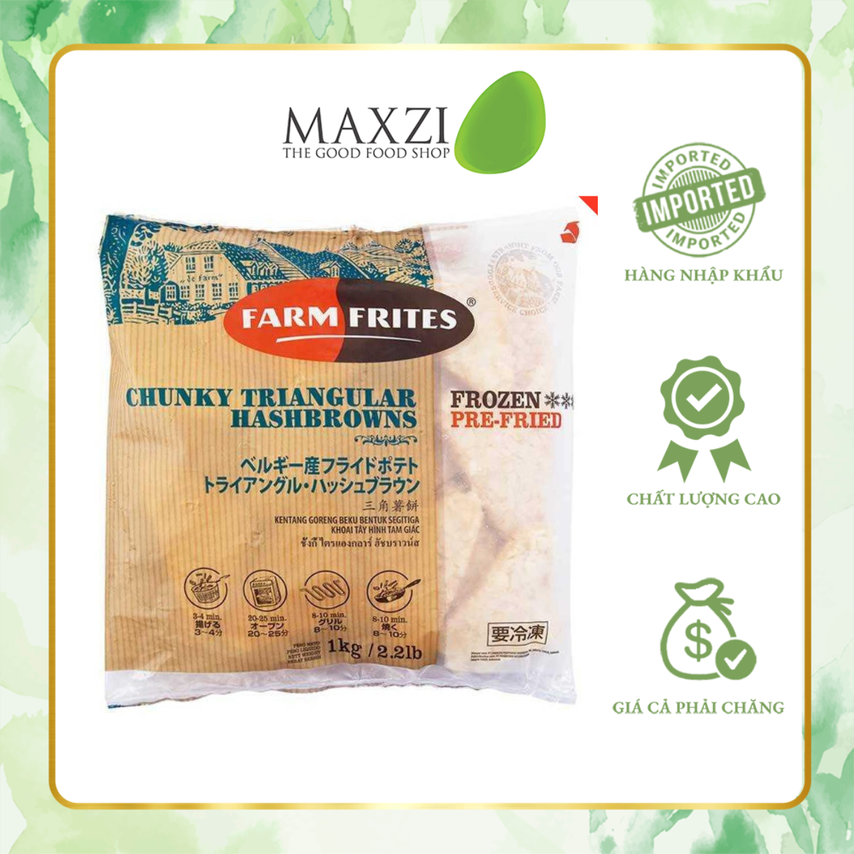 Khoai Tây Chiên Hashbrowns Tam Giác Farm Frites Đông Lạnh 1kg - Maxzi