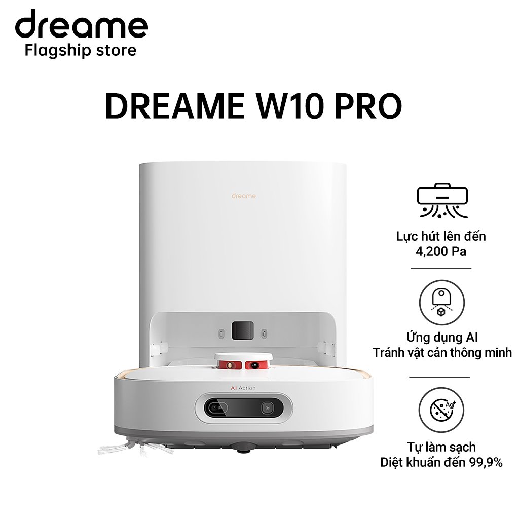 Robot Lau Sàn Hút Bụi Tự Làm Sạch Thông Minh Dreame Bot W10 Pro - Lực Hút 4200PA - Bản Quốc Tế - Hàng chính hãng