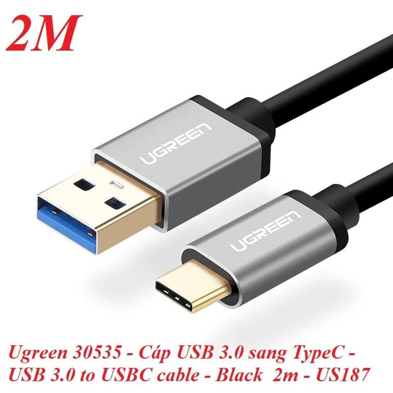 Ugreen UG30535US187TK 2M màu đen Dây USB 3.0 sang USB-C - HÀNG CHÍNH HÃNG