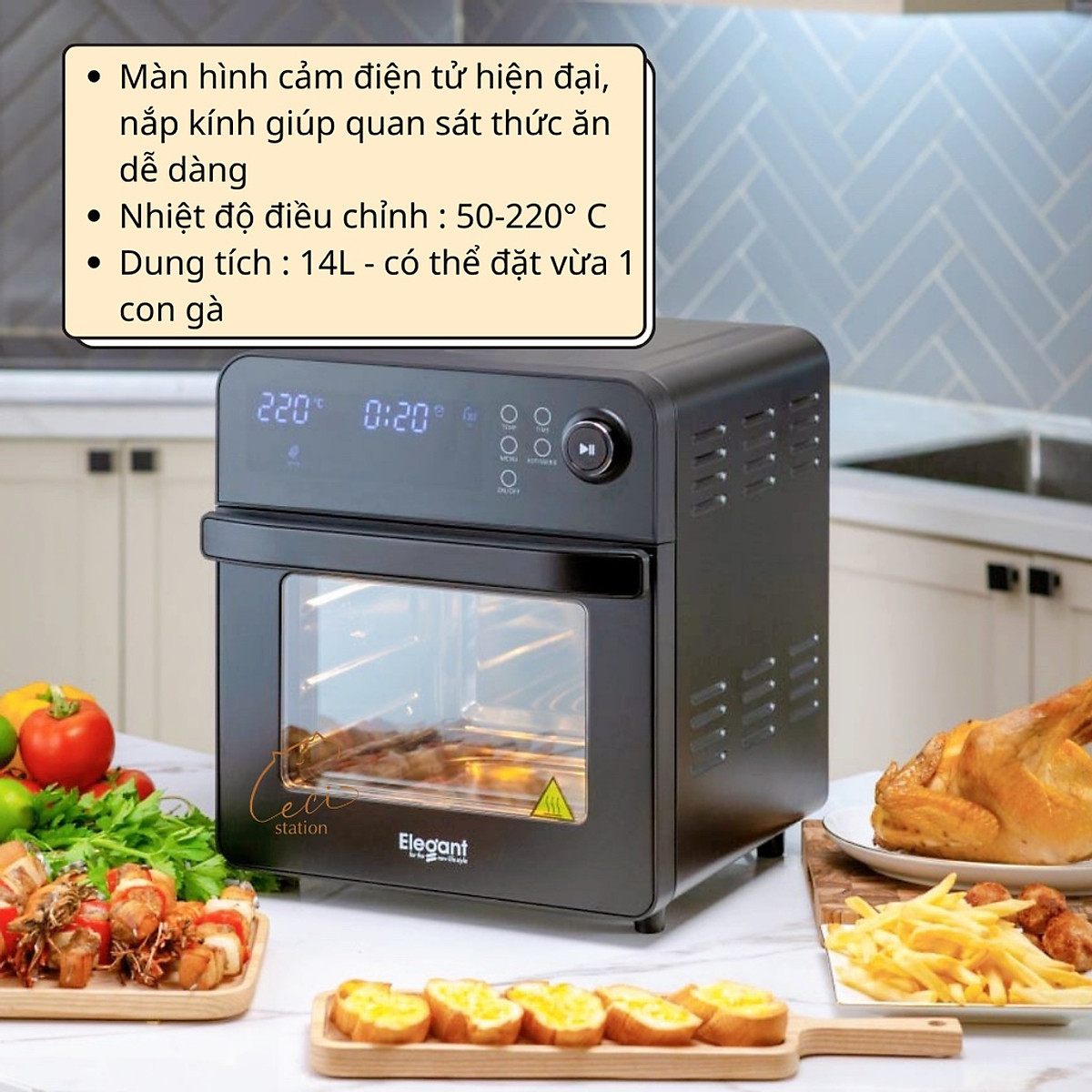 Nồi Chiên Không Dầu Thương Hiệu Đức ELEGANT AF530T 8 Chế Độ Nấu Dung Tích 6L Công Suất 1400W - Hàng Chính Hãng