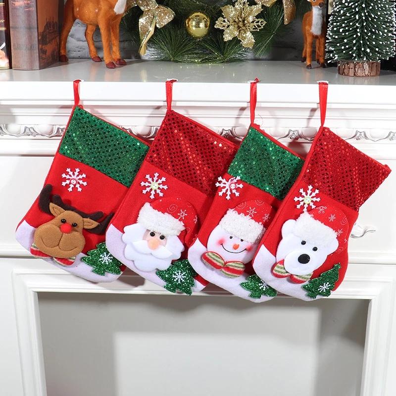 Set 5 Túi Đựng Kẹo / Bánh Quy Trang Trí Cây Thông Giáng Sinh Hình Vớ / Ông Già Noel / Người Tuyết / Ông Già Noel Cỡ Lớn