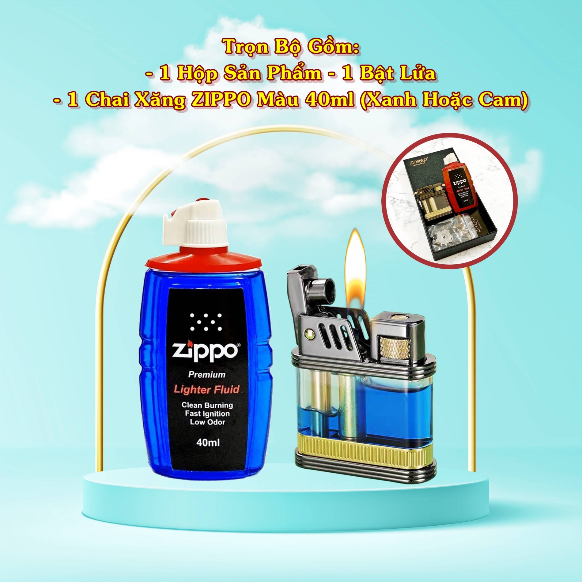 SET Bật lửa hột quẹt xăng lộ thiên Z716 tặng kèm chai xăng - xài xăng