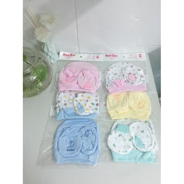 Combo nón bao tay chân hotga, chất vải cotton mềm hiệu hotga nâng niu làng da nhạy cảm của bé