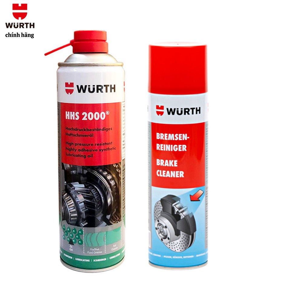 Combo mỡ bò nước Wurth HHS 2000 + Chai vệ sinh thắng đĩa Wurth Brake Cleaner
