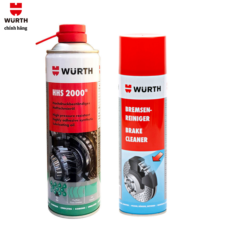 Combo mỡ bò nước Wurth HHS 2000 + Chai vệ sinh thắng (phanh) đĩa Wurth Brake Cleaner