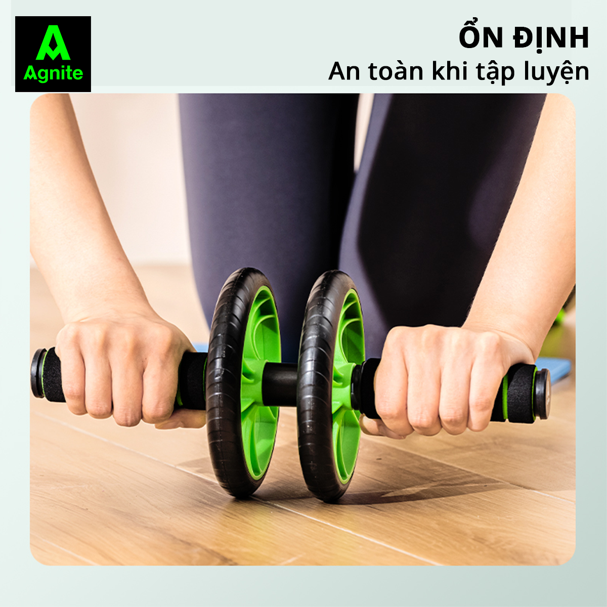 Hình ảnh Con lăn tập bụng Agnite chính hãng, dụng cụ hỗ trợ gym tại nhà tiện lợi nhỏ gọn TẶNG kèm thảm lót gối - ER010