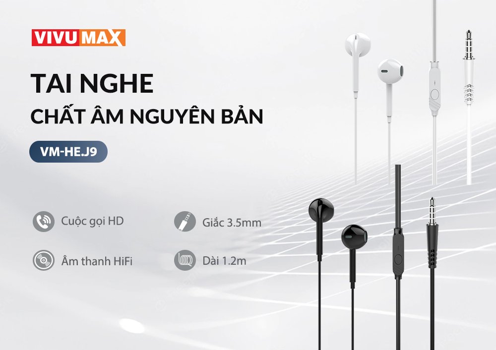 Tai nghe có dây Vivumax J9 dài 1,2m - Âm Thanh Tinh Khiết – Hàng Chính Hãng, Bảo Hành Chính Hãng