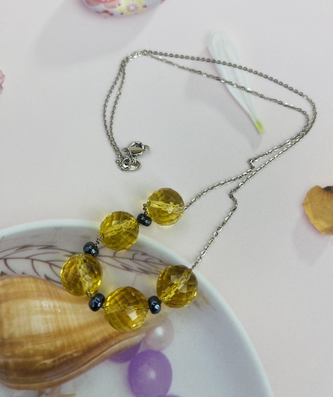 Dây cổ Bạc 925 mặt Đá Citrine hạt 10li
