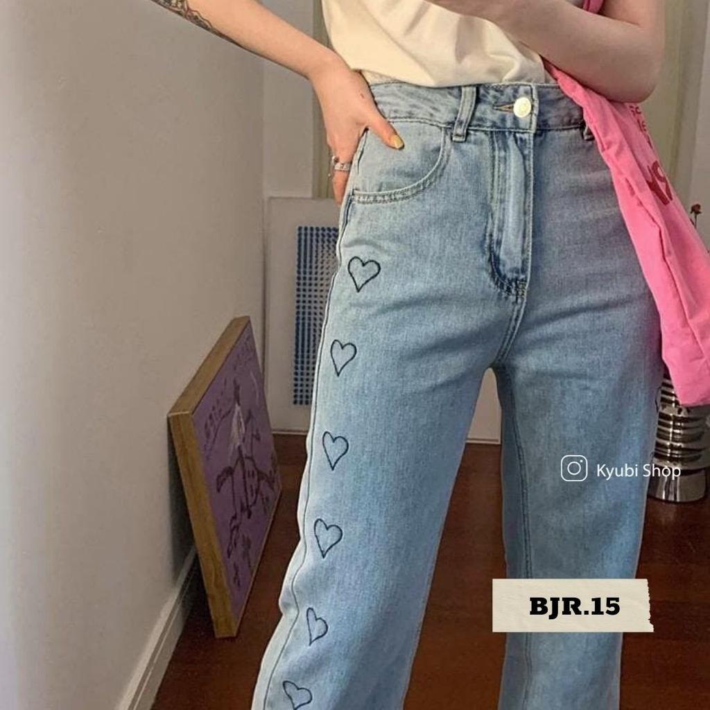 Quần jeans nữ suông cạp cao ulzzang KYUBI LOVER - quần jean ống rộng lưng cao Kyubi BJR15
