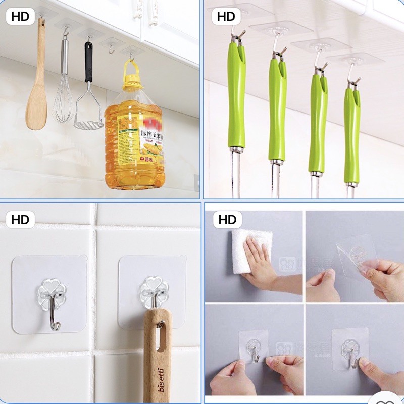 Combo 10 Móc Dán Tường Trong Suốt Chịu Lực Siêu Dính