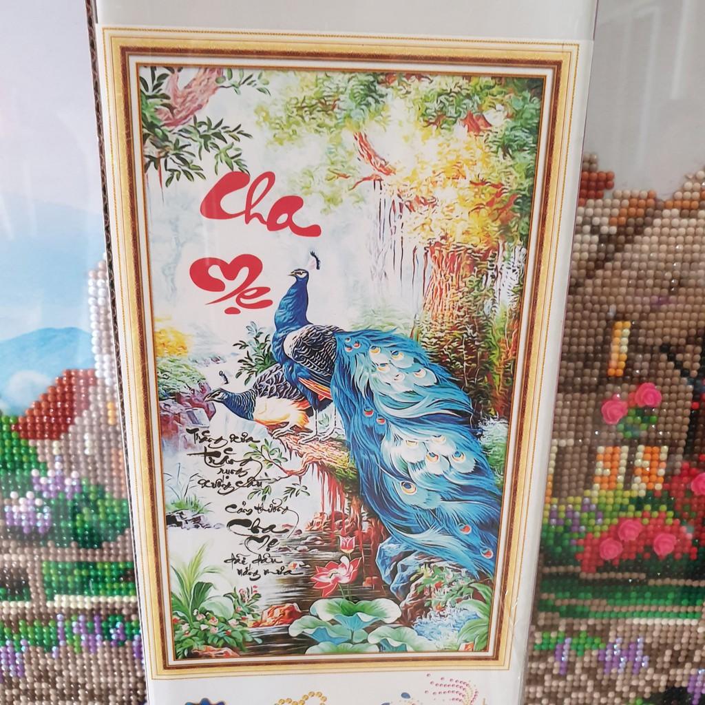 Tranh Đính Đá CHA MẸ (ĐÁ ABC CAO CẤP). Kích Thước: 90cm x 55cm