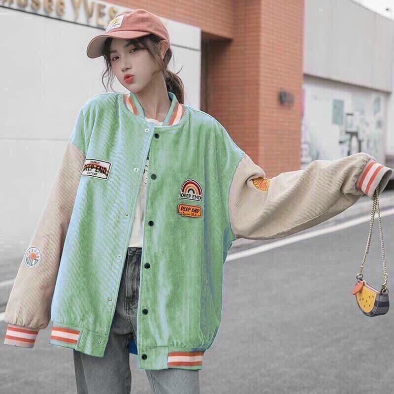 Áo khoác bomber unisex chất nhung form rộng Thêu Deep End phong cách ulzzang Anamy