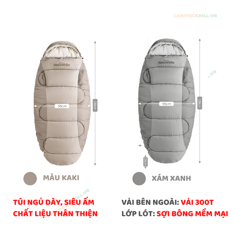 TÚI NGỦ COTTON CẮM TRẠI DÃ NGOẠI HÌNH OVAL PS200 PS300 GLAMPING NH20MSD03