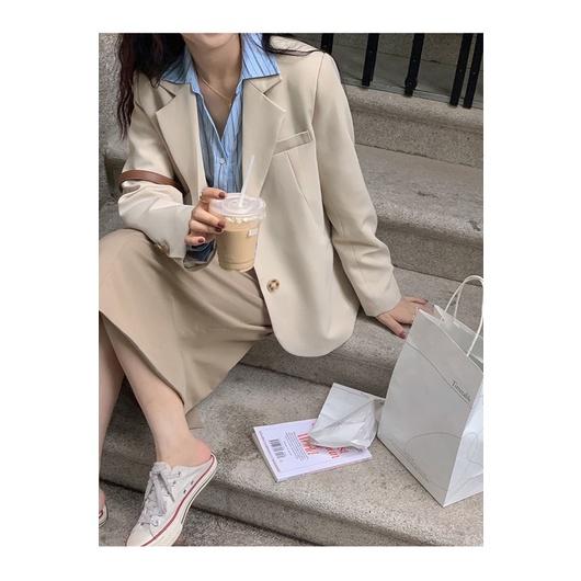 Áo khoác Blazer hai lơps Hàn Quốc màu tây
