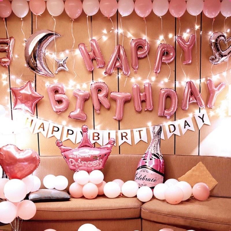 Set sinh nhật - Set trang trí sinh nhật Happy Birthday màu hồng dễ thương cho mọi lứa tuổi