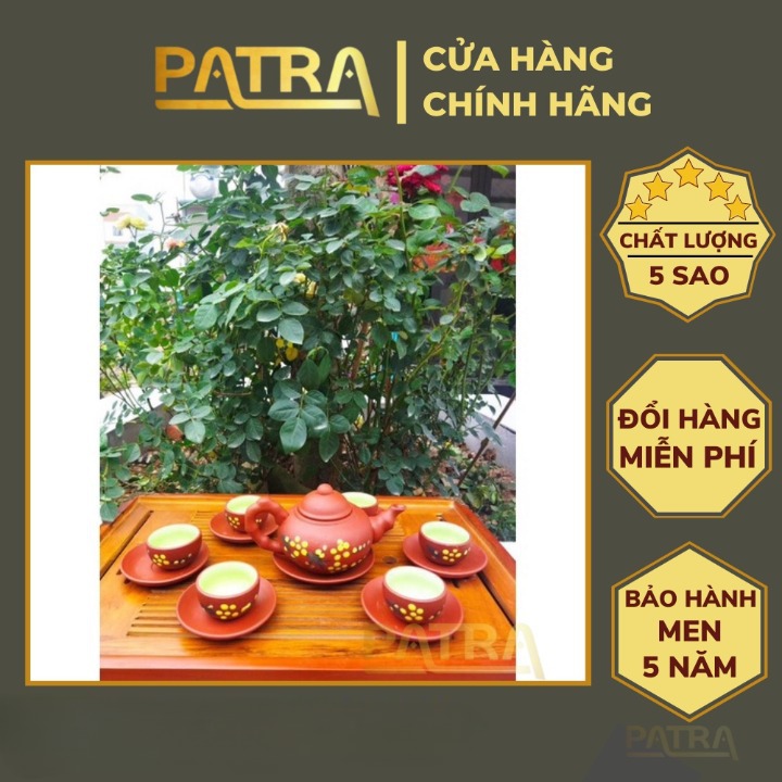 Bộ ấm chén uống trà cao cấp , bộ ấm trà Bát Tràng - trường sa hoa mai vàng