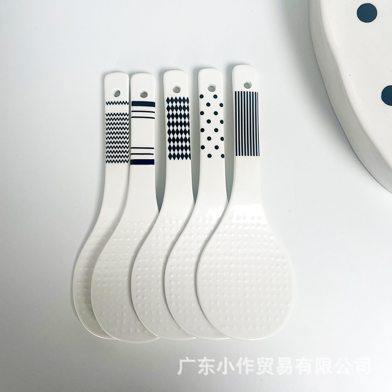 Muôi xới cơm/Thìa xới cơm bằng sứ- Hoa văn hình học