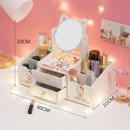 KỆ ĐỰNG ĐỒ TRANG ĐIỂM MỸ PHẨM, TRANG SỨC , ĐỒ DÙNG CÁ NHÂN NHIỀU NGĂN KÈM GƯƠNG TAI MÈO DỄ THƯƠNG