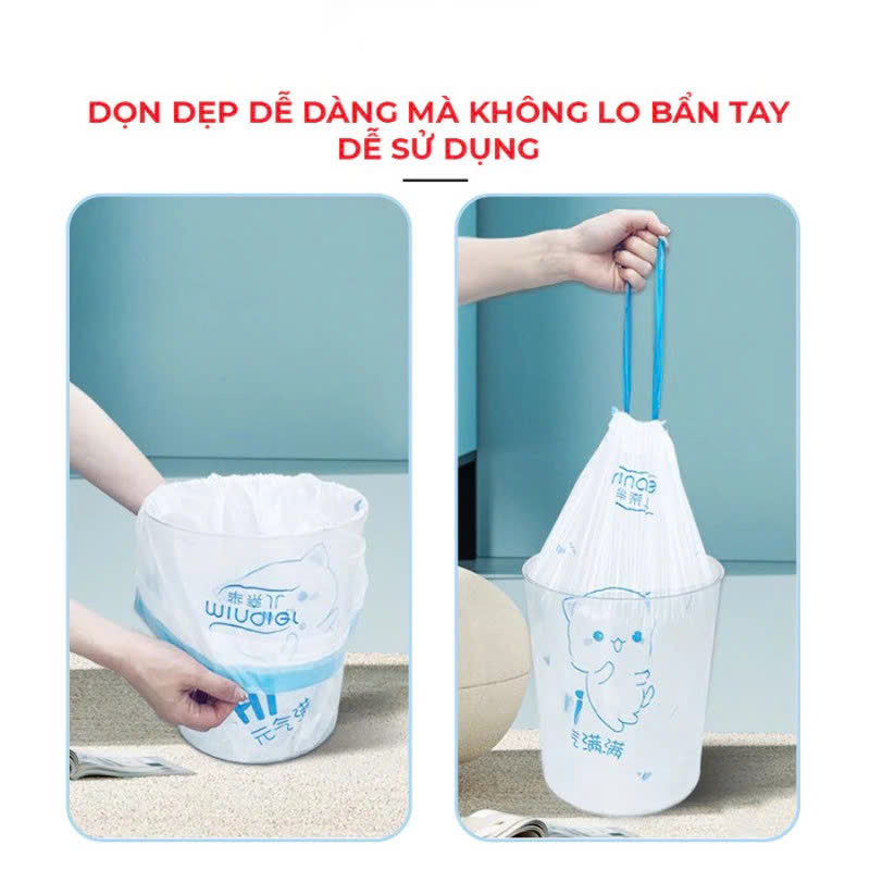 Túi Đựng Rác Cuộn 100 Túi Có Dây Rút 45x50cm – Loại Siêu Dày 360gr / Mỏng 250gr – Nhựa PE Dai Chắc Chắn, Chống Rò Rỉ Nước - HÀNG CHÍNH HÃNG MINIIN