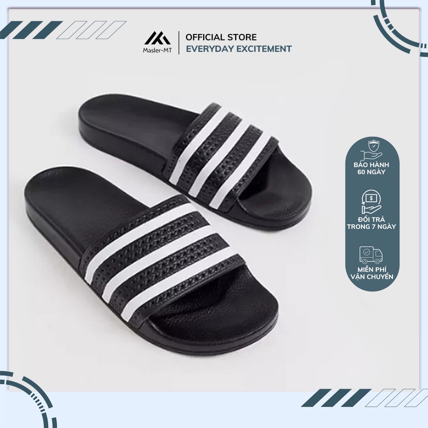 Dép quai ngang nam nữ M Masler-MT màu đen sọc trắng với lớp đế chống trượt, chống nước và quai êm chân DT1 – 37