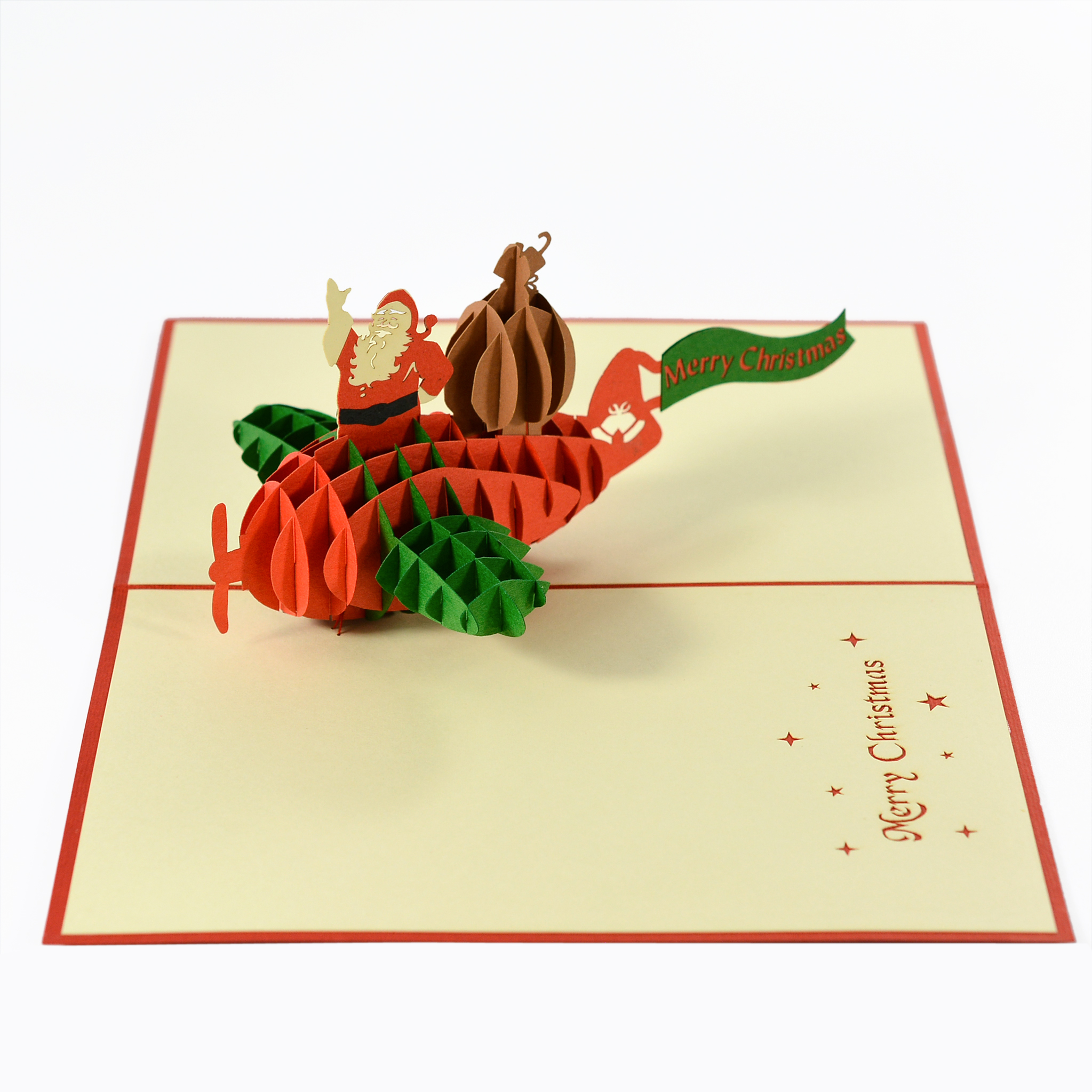 Thiệp 3D handmade
Santa Clause, Ông già Noel cũng chiếc máy bay size 12x18cm CN120
